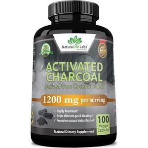 Organic Activated Charcoal capsules 1200mg highly absorbent helps alleviate gas